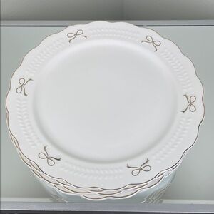 Homegoods Elegant White Gold Ribbon 10” Dinner Plate Set of 6